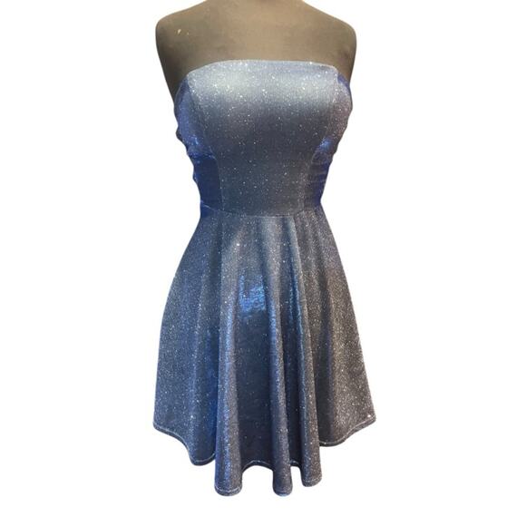 Y2K Purple Glitter Sparkle Strapless Fairy Whimsy Glam Mini Dress 1/2 Mystical - Picture 1 of 8